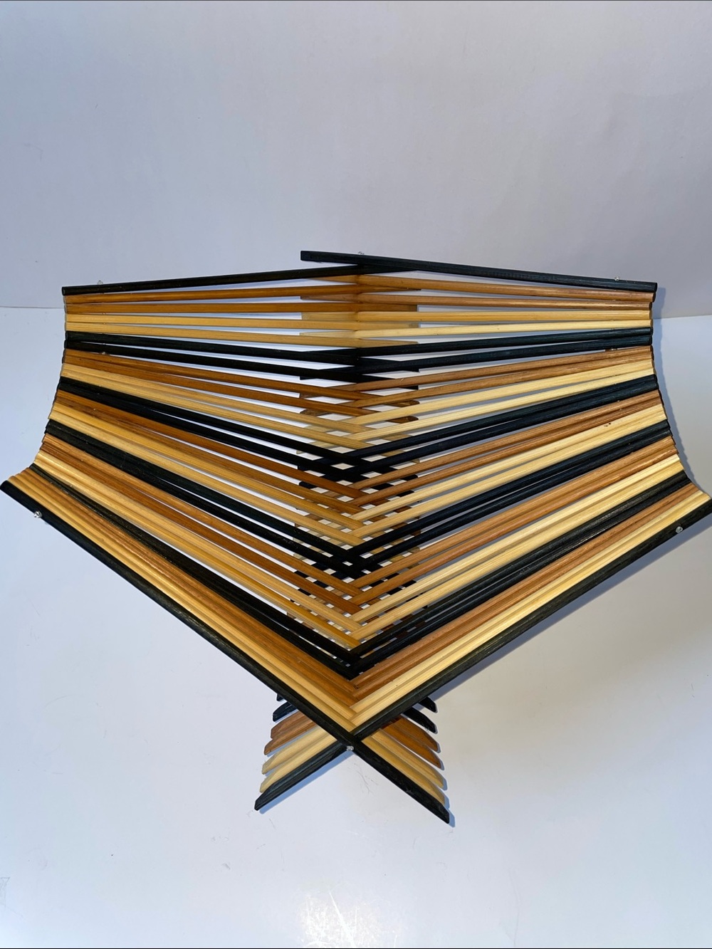 Decorative Wooden Folding basket. Black and Natural